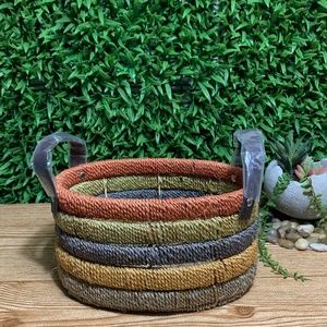 Boho Woven Colorful Wicker Hand Oval Rustic Basket